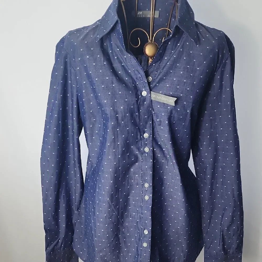 Polka Dotted Tie Back S/P Button Up Shirt With No Gap Snap NWT